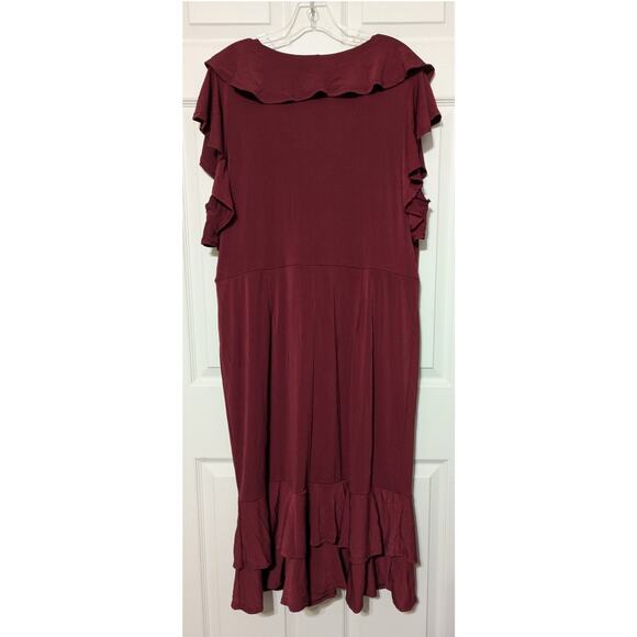 Ny Collection Burgundy Short Flutter Sleeve V-Neck Midi Dress Plus Size 1X - Picture 7 of 12